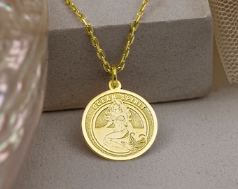 14k Yellow Gold Mermaid Coin Necklace – Dainty Ocean Pendant