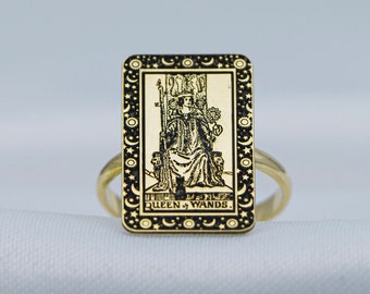 Queen of Wands Tarot Card Ring Gold or Silver Celestial Jewelry Tarot Gifts Girlfriend Gifts Bohemian Ring Astrology Ring Uluer jewelry