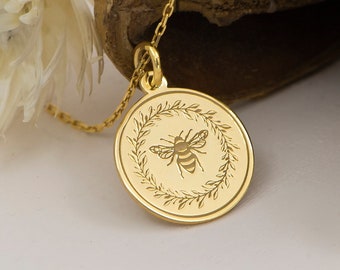 14k Real Solid Gold Bee Necklace  - Personalized Honey Bee Jewelry - Dainty Gold Bee  Pendant - Gift for Her Gifts For Mom - By Demir Uluer