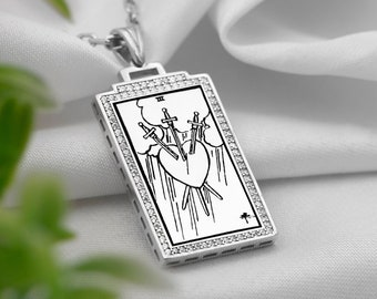 Three of Swords Gold Silver  Tarot Card Necklace  Personalized Tarot Gifts Tarot Jewellery  Christmas Gifts For Women Pendant Uluer jewelry