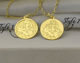 14k Massiv Gold Jungfrau Maria Halskette, Wunderbare Medaille