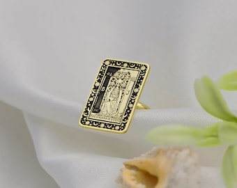 Tarot Ring ,The High Priestess Tarot Card Ring Silver Tarot Jewelry Gift For Mom Astrology Ring Gift for her Personalized Ring Uluer jewelry