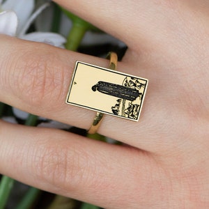 14K Solid Gold Fünf der Kelche Ring - Mystischer Tarot Schmuck, okkultes Symbol Ring, Esoterisches Wahrsagungswerkzeug, emotionales Heilungs-Gothic-Accessoire