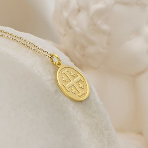 Jerusalem Cross Necklace Real 14k Solid Gold By Demir Uluer - Personalized Jerusalem Cross Pendant - Christian Necklace  Protection Necklace