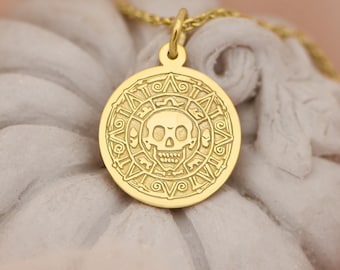 14K Solid Gold Pirate Coin Necklace - Vintage Treasure Pendant | Nautical Jewelry for Men and Women | Gold Pirate Charm for Adventure Lovers