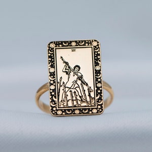Seven of Wands Tarot Gift Tarot Card Ring Gold Silver Tarot Jewelry Gift For Mom Astrology Ring Gift for her Personalized Ring Uluer jewelry