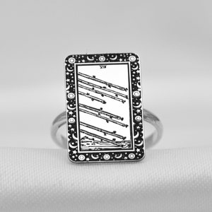 Bague de tarot, huit de baguettes Bague de carte de tarot Bijoux célestes en argent Cadeaux de tarot Cadeau pour maman Petite amie Cadeaux Boho Anneau Anneau d'astrologie
