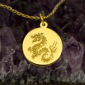 14K Solid Gold Dragon Pendant - Mythical Creature Jewelry | Gold Dragon Charm Necklace | Powerful Dragon Pendant for Fantasy Lovers