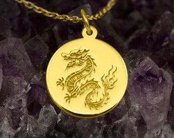14K Solid Gold Dragon Pendant - Mythical Creature Jewelry | Gold Dragon Charm Necklace | Powerful Dragon Pendant for Fantasy Lovers