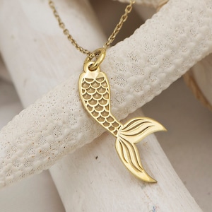 14k Solid Gold Mermaid Tail Necklace By Demir Uluer - Dainty Mermaid Jewelry - Tiny Nautical Pendant - Ocean Necklace - Gift For Her