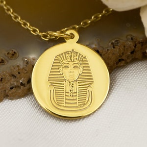 14K Solid Gold Tutankhamun Pendant - Egyptian Pharaoh Jewelry | Ancient Egypt Necklace | Gold King Tut Charm | History Lover Gift