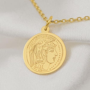 14K Solid Gold Greek Drachm Necklace - Ancient Coin Pendant, Symbolic Greek Jewelry, Heritage Gift, Daily Wear Charm for History Lovers