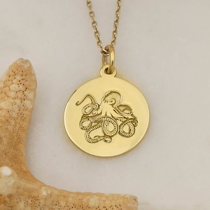14k Real Solid Gold Octopus Necklace By Demir Uluer- Personalized Octopus Pendant - Dainty Octopus Jewelry - Ocean Necklace - Octopus Gift