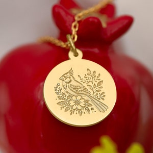14K Solid Gold Cardinal Necklace - Bird Lover Jewelry, Nature-Inspired Pendant, Wildlife Charm, Red Bird Gift, Animal Lover Necklace