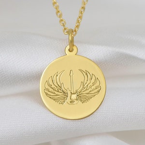 14K Solid Gold Guitar Wings Necklace - Musician Jewelry for Men and Women | Unique Gift for Music Lovers | Custom Gold Pendant for Musicians