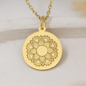 14K Solid Gold Mandala Pendant - Symbolic Boho Jewelry | Custom Spiritual Necklace | Unique Gift for Yoga Lovers and Mindfulness Seekers