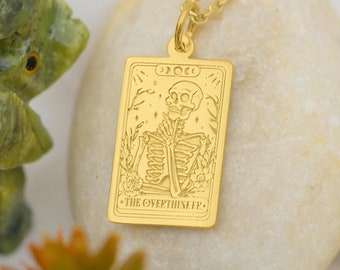 14K Solid Gold Overthinker Necklace - Thoughtful Jewelry | Mindful Pendant Gift | Unique Gold Necklace for Deep Thinkers | Elegant Statement