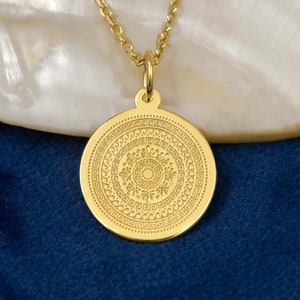 14K Solid Gold Round Mandala Pendant - Spiritual Jewelry | Gold Mandala Necklace | Symbol of Balance and Harmony | Gift for Meditation Lover