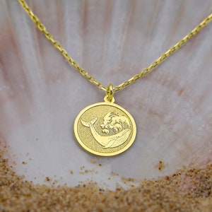 Real 14k Gold Whale Coin Pendant Necklace – Summer Jewelry