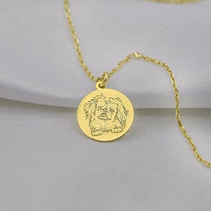 Real 14k Solid Yellow Gold Pekingese Dog Necklace - 14k Solid Gold Pet Photo Necklace - Dainty Personalized Dog Mom Gift  Custom Pet Jewelry