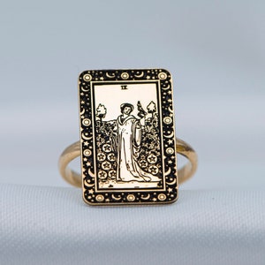 Tarot Jewelry  Nine of Pentacles  Tarot Card Ring Gold or Silver Celestial Gifts Astrology Ring Zodiac Ring Gift For Wife Mom Gifts by Uluer