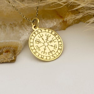 14K Solid Gold Vegvisir Pendant Necklace - Icelandic Viking Compass Charm - Handmade Norse Symbol Jewelry for Guidance and Protection