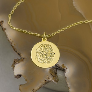 Real 14k Solid Yellow Gold Leonberger Necklace - Pet Memorial Necklace - Personalized Pet Portrait Pendant - Custom Pet Necklace- Pet Lover