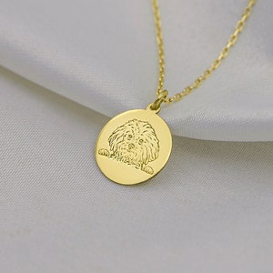 14k Real Yellow Gold Bichon Frise Pet Dog Memorial Necklace - Pet Photo Necklace - Custom Pet Loss Gift - Pet Portrait Charm  Christmas Gift