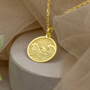 Real 14k Solid Gold Ocean Wave Pendant Necklace - Surfer Necklace - Beach Jewelry - Summer Necklace - Wave Charm Necklace -by ULUER