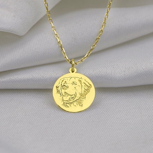 Real 14k Solid Gold Golden Retriever Pet Memorial Gift Necklace - Pet Portrait  Charm - Dainty Personalized Pet Pendant - Pet Loss Gift