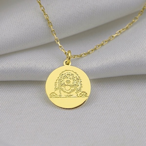 Real 14k Solid Yellow Gold Goldendoodle Pet Portrait Necklace - Pet Photo Necklace - Dainty Personalized Pet Memorial Gift - Pet Loss Gift