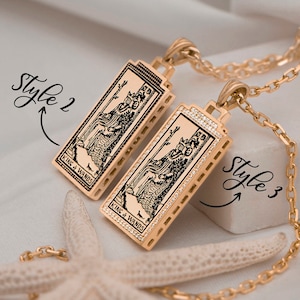 Tarot Karte Anhänger Halskette Gold Silber oder Rosegold König der Zauberstäbe Mystischer Schmuck Tarot Geschenke Tarot Schmuck Geschenk für Sie Him Uluer Schmuck