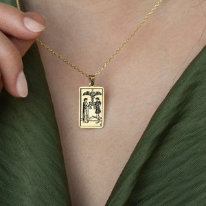Tarot Cards Necklace 14k Real Gold - Dainty Tag Pendentif - Two of Cups Tarot Necklace - Occult Jewelry - Best Friend Gift - Gifts for Her