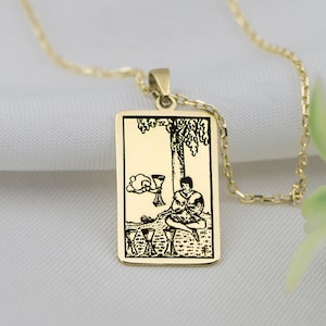 Rider Waite Tarot Deck Schmuck - 10k 14k Solid Gold Vier Tassen Tarot Karten Halskette - Astrologie Anhänger - Spirituelle Charms - Geschenke für Sie