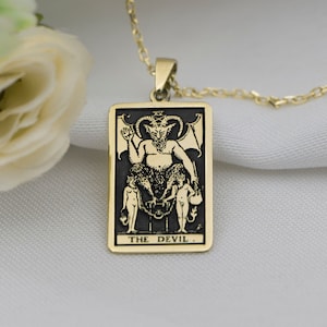 14K Tarot Anhänger Halskette 10K Solid Gold Tarot Schmuck Der Teufel Tarot Karte Halskette - Sternzeichen Schmuck - Geschenke für sie - Freundin Geschenke
