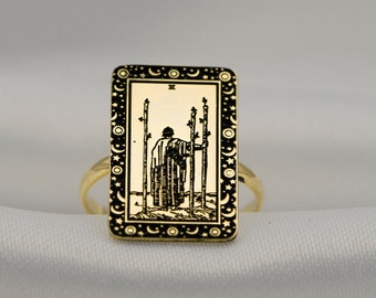 Three of Wands Tarot Card Ring Silver Tarot Jewelry Tarot Gifts Gift For Mom Girl friend Gifts Personalized Ring Astrology Ring Uluerjewelry