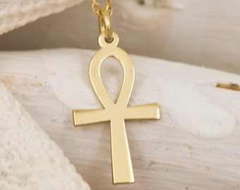 Echte 14k Solid Gold Ankh Halskette - Winziger Ägypten Anhänger - Zierliche Gelbgold Ankh Schmuck - Schutz Halskette - Geschenk Für Sie Demir Uluer