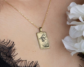 14k Solid Gold Tarot Card Necklace - The Fool Pendant