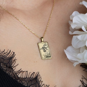 Collier carte de tarot en or massif 14 carats - Bijoux tarot délicats The Fool - Pendentif spirituel, cadeaux de fête des mères, collier cadeau meilleur ami pour femme