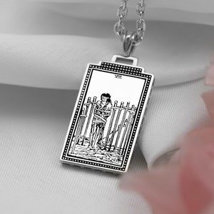 Eight of Swords Tarot Card Necklace Gold or Silver  Personalized Tarot card Jewelry Tarot Gifts   Gift for Wife  and Him by Uluer Jewelry