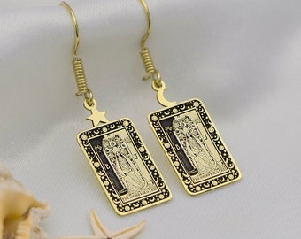 Tarot Card Earrings The High Priestess Sterling Silver or Gold - Dainty Tarot Jewelry - Grandma Gift - Gift For Her - Gift For Mom -By Uluer