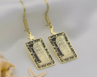 Tarot Card Earrings The High Priestess Sterling Silver or Gold - Dainty Tarot Jewelry - Grandma Gift - Gift For Her - Gift For Mom -By Uluer