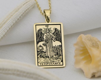 14K Solid Gold Tarot Card Necklace – The Temperance Jewelry