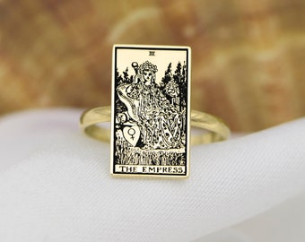 10k Solid Gold Tarot Card Ring - The Empress Tarot  Jewelry  - Rectangle Womens Ring - Annıversary Gifts -  Birthday Gifts - UluerJewelry