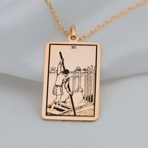 Tarot Gifts Six of Swords Tarot Card Necklace  Silver Tarot Pendant  Tarot Jewelry Silver Gold Deck Gift for Her,Him by Uluer Jewelry