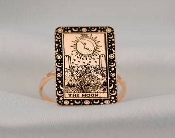Tarot Card Ring The Moon Silver Tarot Jewelry Tarot Accessories  Gift For Mom Girlfriend Gifts Personalized Ring Astrology Ring Uluerjewelry