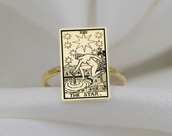 The Star 14k Solid Yellow Gold Tarot Ring - Spiritual Rings - Celestial Jewelry - Zodiac Jewelry - Best Friend Gift - Sister Gifts Mom Gifts