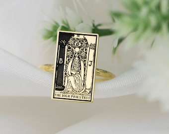14k Solid Gold Tarot Ring - The High priestess Tarot Card Ring - Tarot Jewelry Gold - Spiritual Woman Ring - Bridesmaids Gift - Gift For Her