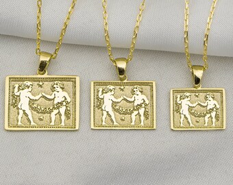 14k Gold Gemini Zodiac Coin Necklace - Solid Gold Pendant