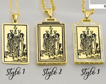 Tarot Card Pendant Necklace Three of Cups Tarot Card Necklace , Personalized Tarot card Jewelry Tarot Gifts   Gift for Wife By Demir Uluer